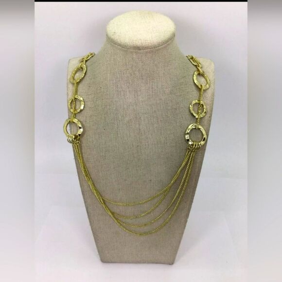 NWT Ann Taylor Yellow Goldtone Textured Multi Strand Necklace  36" - Picture 1 of 3
